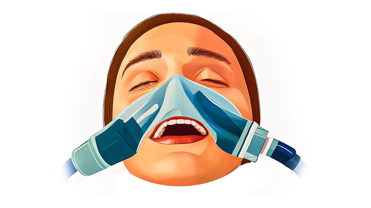 Nitrous-oxide-laughing-gas-miami-dental-sedation-spa-DENTAL A patient wearing a Nitrous Oxide or Laughing Gas Mask at a Dental Office
