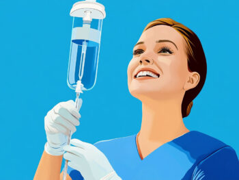 A dental assistant holding an IV drip bag - IV Dental Sedation