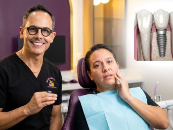 Dr. Luis Sanchez DMD and a patient in the Miami Clicnic talking about dental implants.